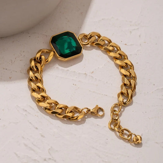 Vintage Gold Green Stone Chain Bracelet-Mialla Jewelry