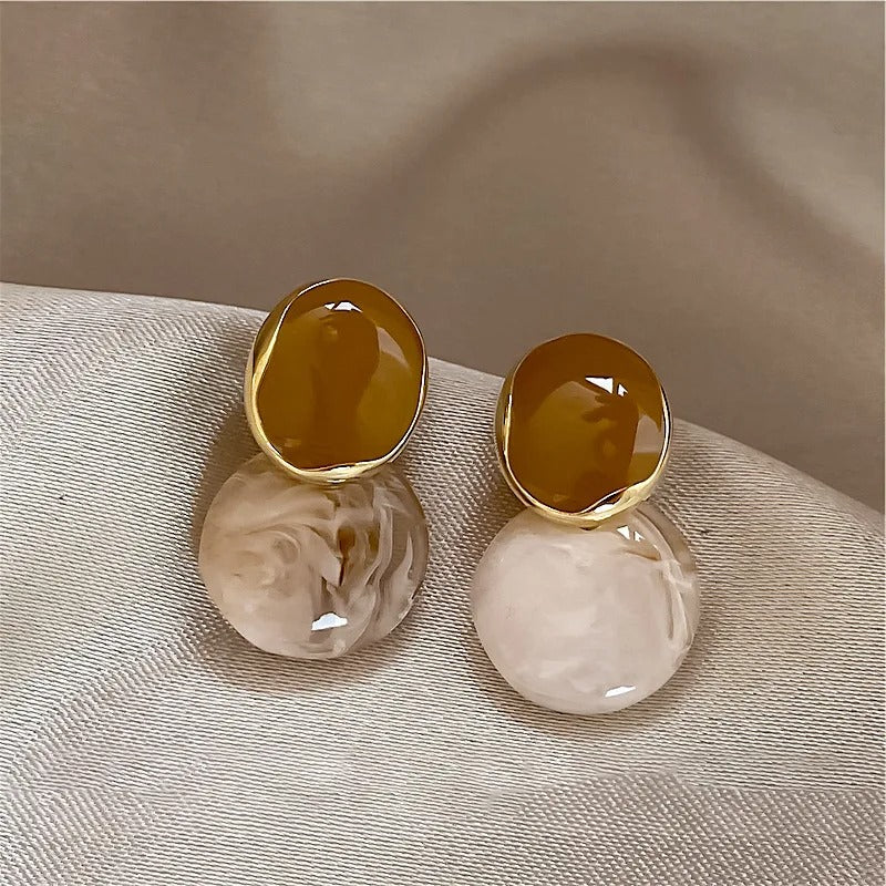 Vintage Earth Tone Gold Earrings-Mialla Jewelry
