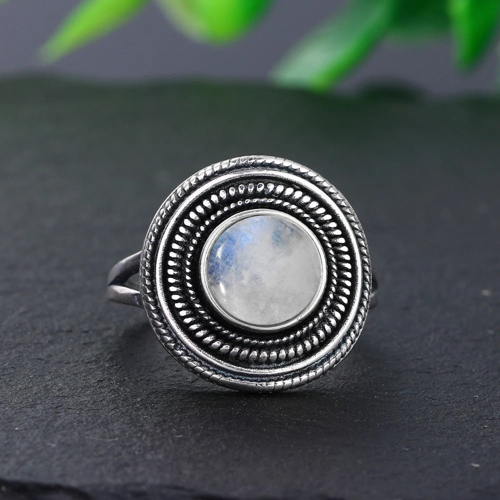 Vintage Moonstone Silver Ring-Mialla Jewelry