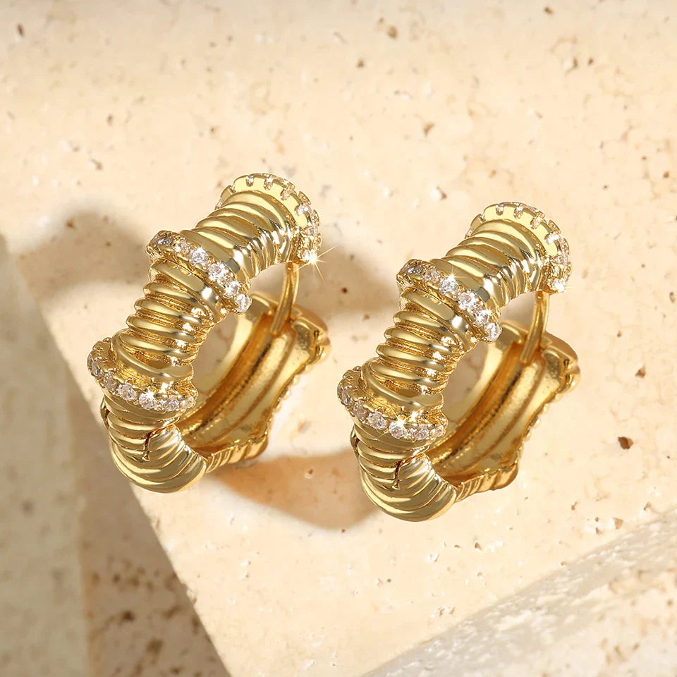 Vintage Gold Chunky Sparkle Hoops-Mialla Jewelry