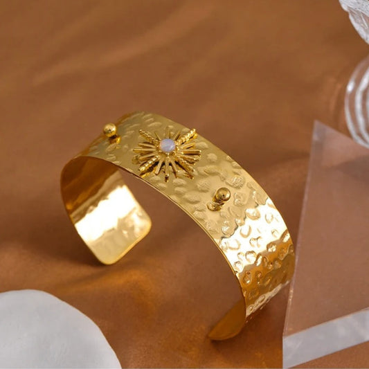 Vintage Gold Sunburst Cuff Bracelet-Mialla Jewelry