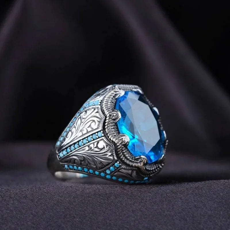 Vintage Handmade Blue Stone Silver Ring-Mialla Jewelry