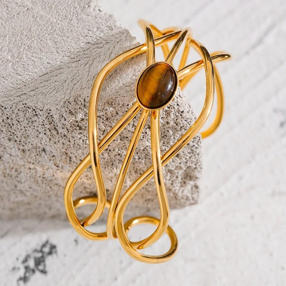 Vintage Gemstone Open Cuff Bracelet-Mialla Jewelry