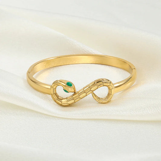 Gold Serpent Infinity Bangle Bracelet-Mialla Jewelry