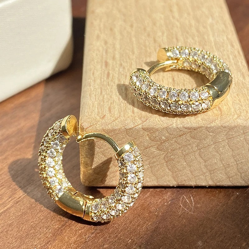 Vintage Crystal Gold Hoop Earrings-Mialla Jewelry