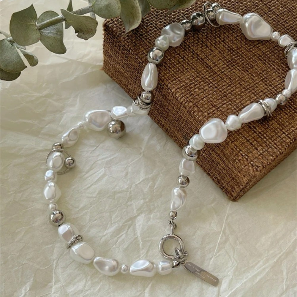 Vintage Pearl & Silver Bead Necklace-Mialla Jewelry