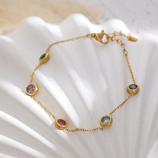 Vintage Gold Colorful Gemstone Bracelet-Mialla Jewelry