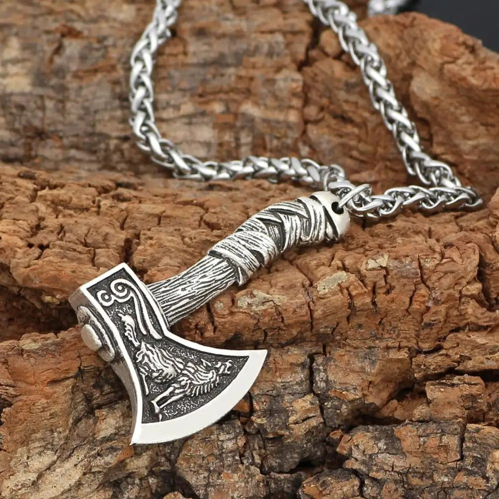 Vintage Viking Axe Pendant Necklace-Mialla Jewelry