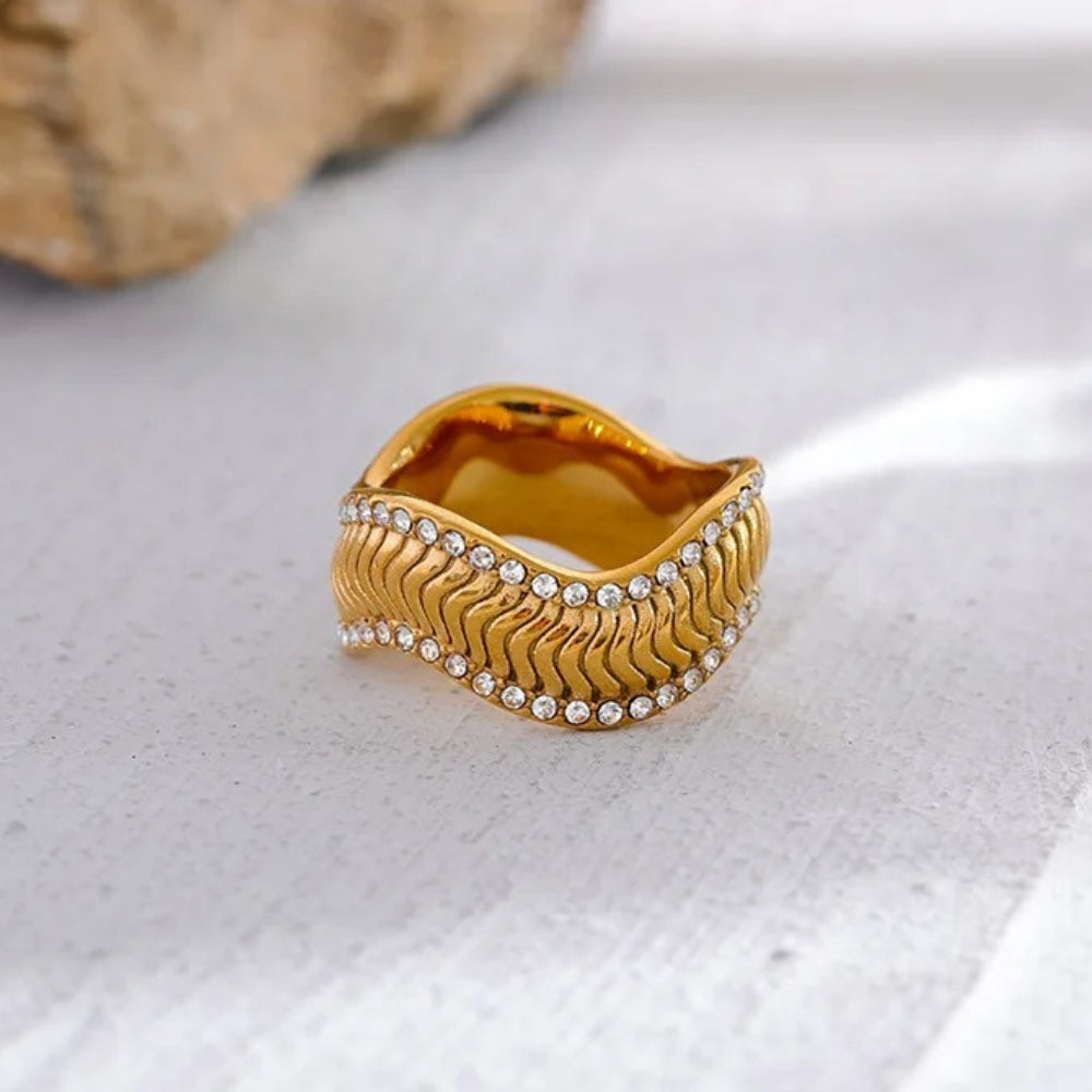 Shiny Gold Twisted Statement Ring-Mialla Jewelry