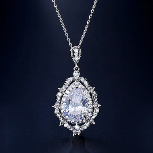 Vintage Silver Teardrop Crystal Necklace-Mialla Jewelry