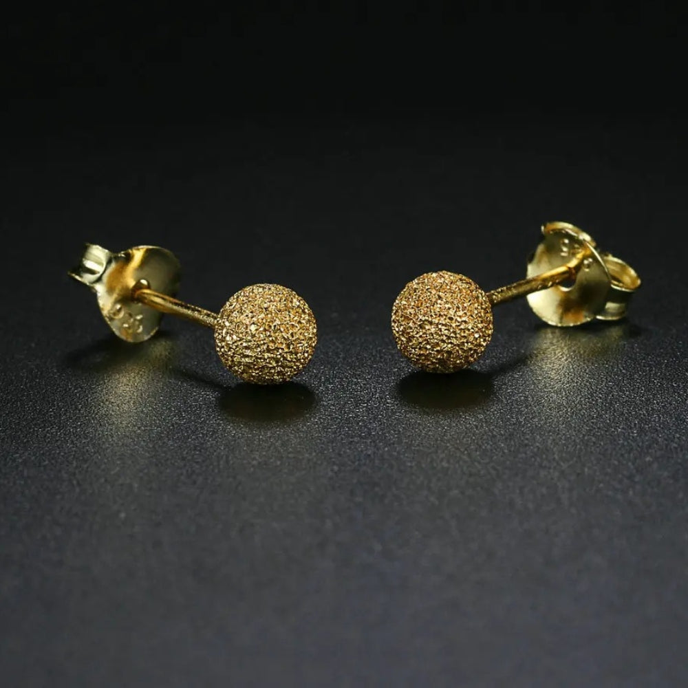 Gold Sparkling Textured Ball Design Stud Earrings-Mialla Jewelry