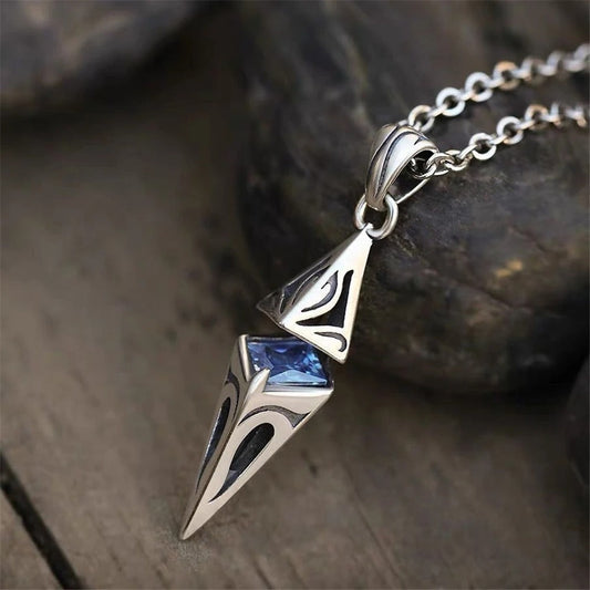 Vintage Blue Gem Spike Necklace-Mialla Jewelry