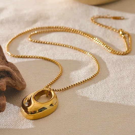 Gold Abstract Oval Charm Necklace-Mialla Jewelry
