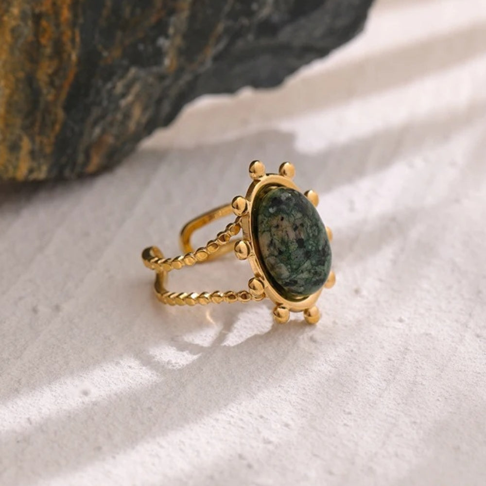 Green African Turquoise Stone Adjustable Ring-Mialla Jewelry