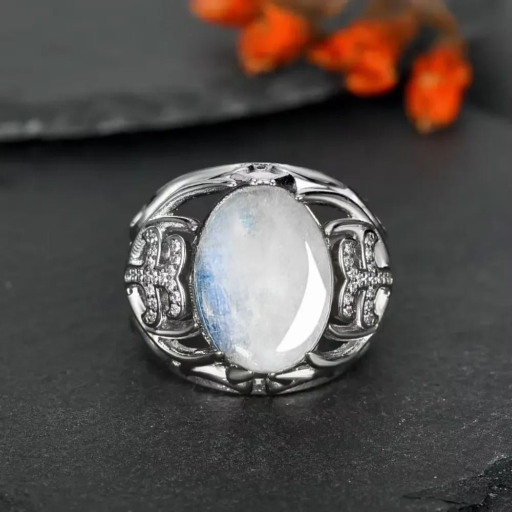 Vintage Moonstone Silver Ring-Mialla Jewelry