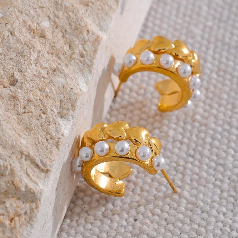 Vintage Gold Heart Geometric Hoop Earrings-Mialla Jewelry