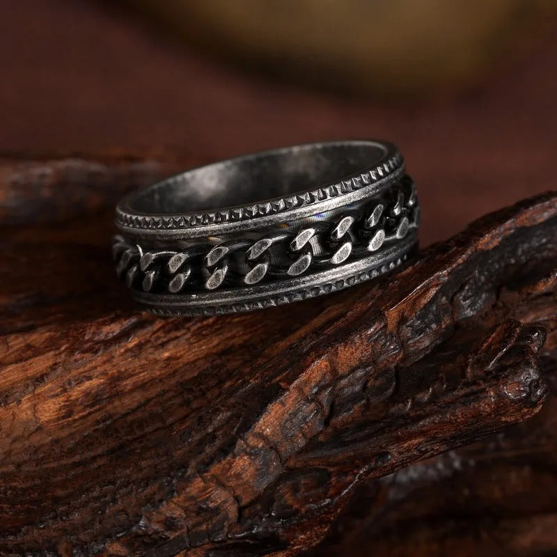Vintage Silver Chain Band Ring-Mialla Jewelry