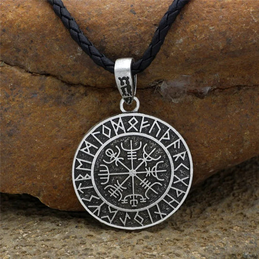 Norse Compass Pendant Viking Runes Necklace-Mialla Jewelry