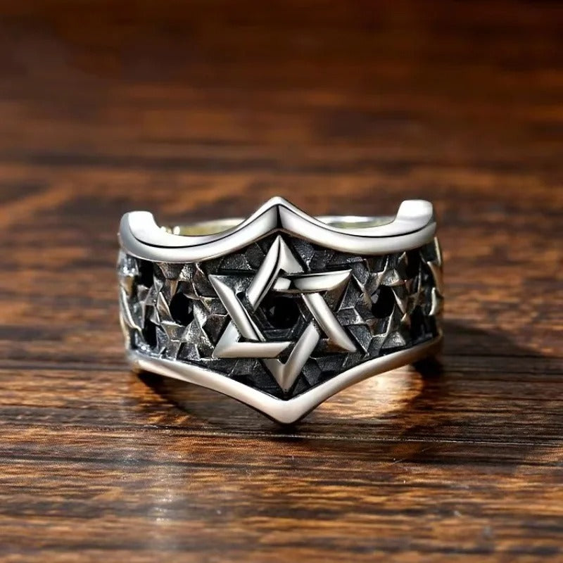 Vintage Silver Star Shield Adjustable Ring-Mialla Jewelry