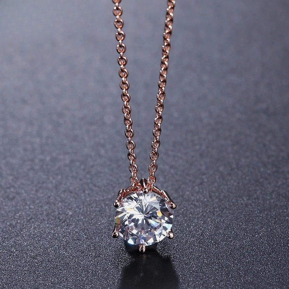 Rose Gold Sparkling Round Crystal Necklace-Mialla Jewelry