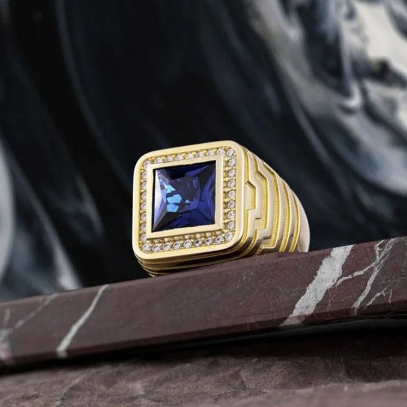 Vintage Square Sapphire Gold Ring-Mialla Jewelry