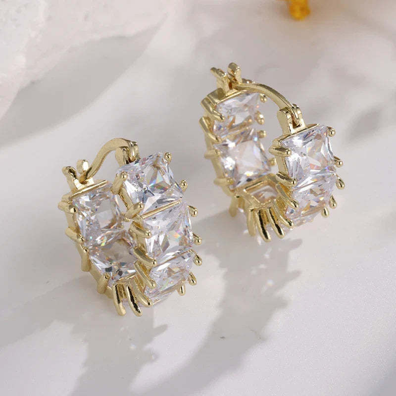Crystal Baguette Gold Hoop Earrings-Mialla Jewelry
