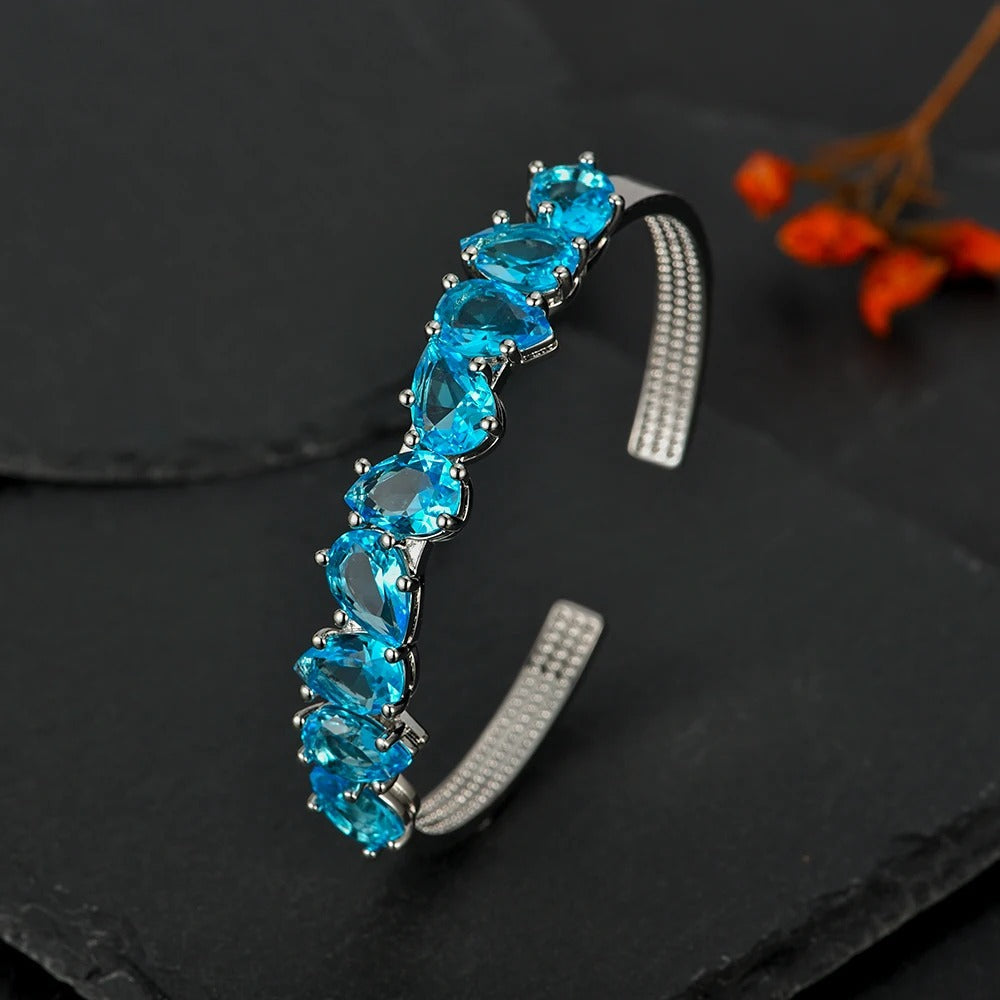 Vintage Silver Blue Crystal Adjustable Bracelet-Mialla Jewelry
