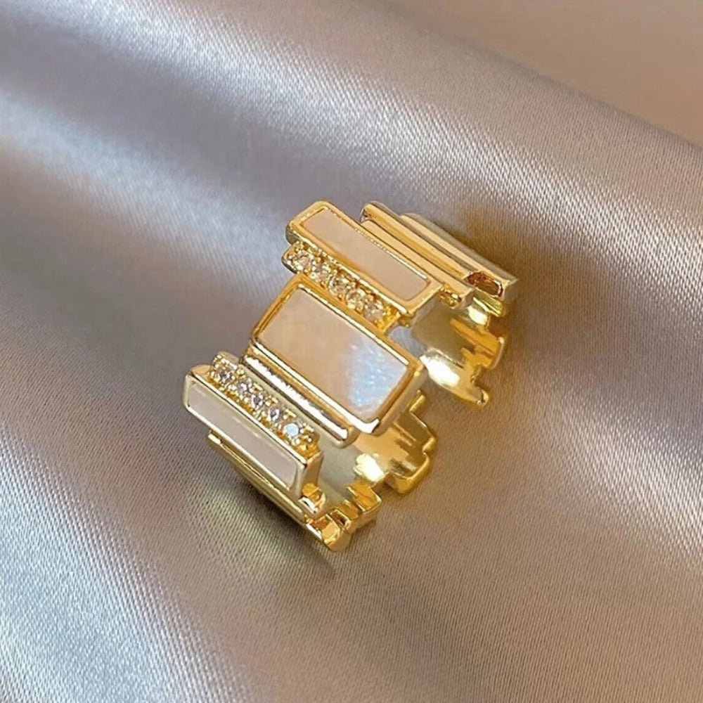 Vintage Gold Geometric Pearl Adjustable Ring-Mialla Jewelry
