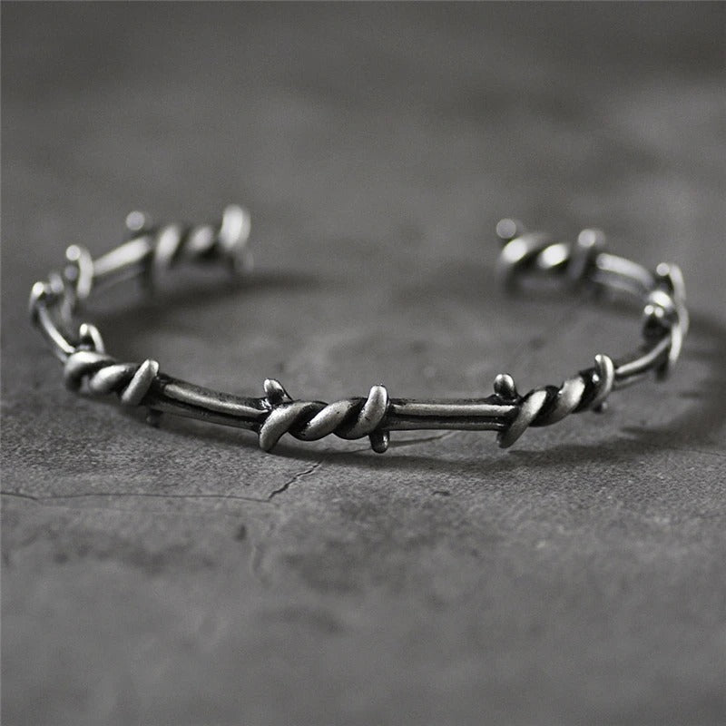 Vintage Gothic Barbed Silver Bangle Bracelet-Mialla Jewelry