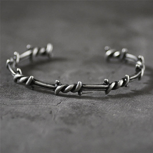 Vintage Gothic Barbed Silver Bangle Bracelet-Mialla Jewelry