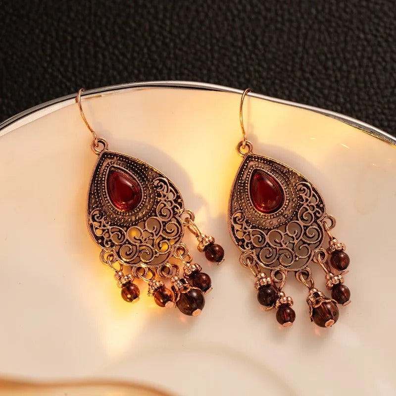 Vintage Red Teardrop Dangle Earrings-Mialla Jewelry