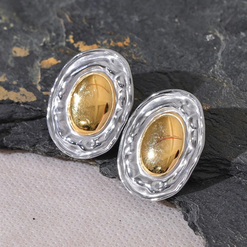 Vintage Silver & Gold Oval Earrings-Mialla Jewelry