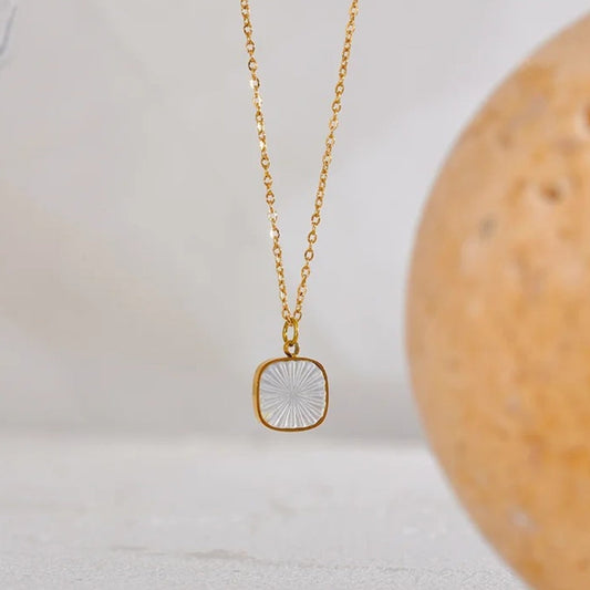 Vintage Etched Glass Charm Necklace-Mialla Jewelry