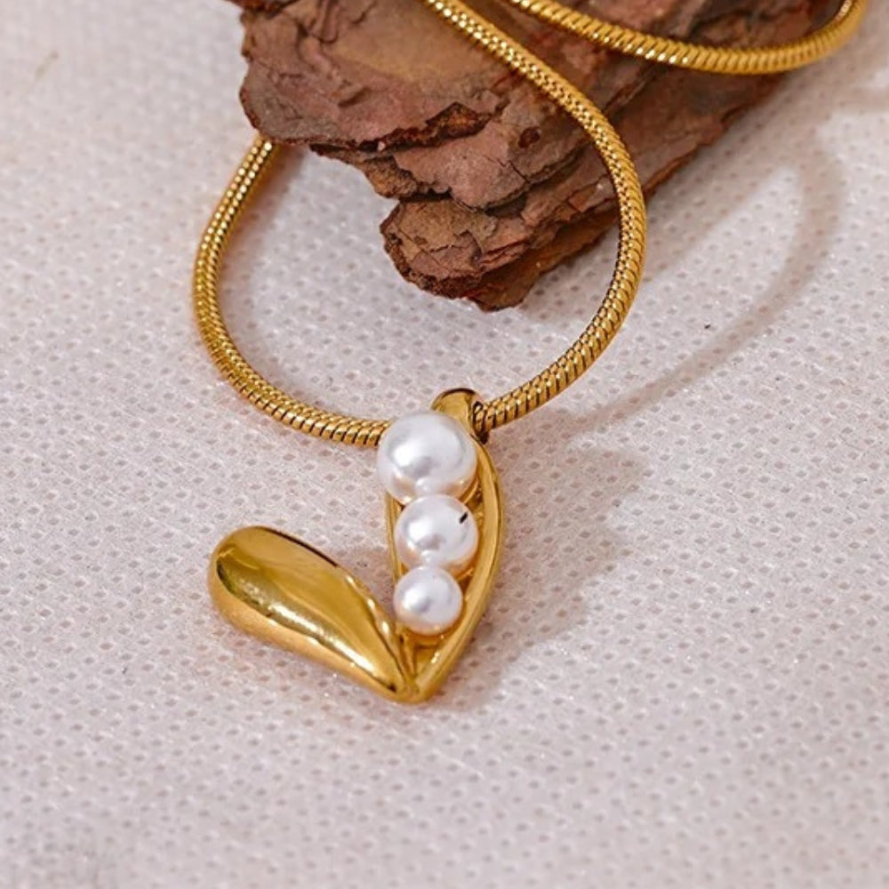 Vintage Pearl & Gold Heart Necklace-Mialla Jewelry
