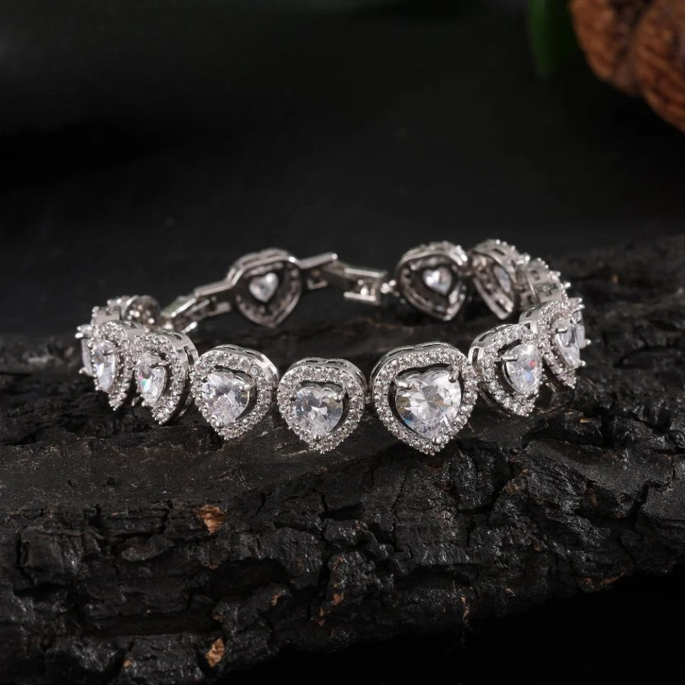 Silver Sparkling Heart Charm Bracelet-Mialla Jewelry