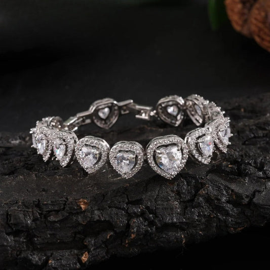 Silver Sparkling Heart Charm Bracelet-Mialla Jewelry