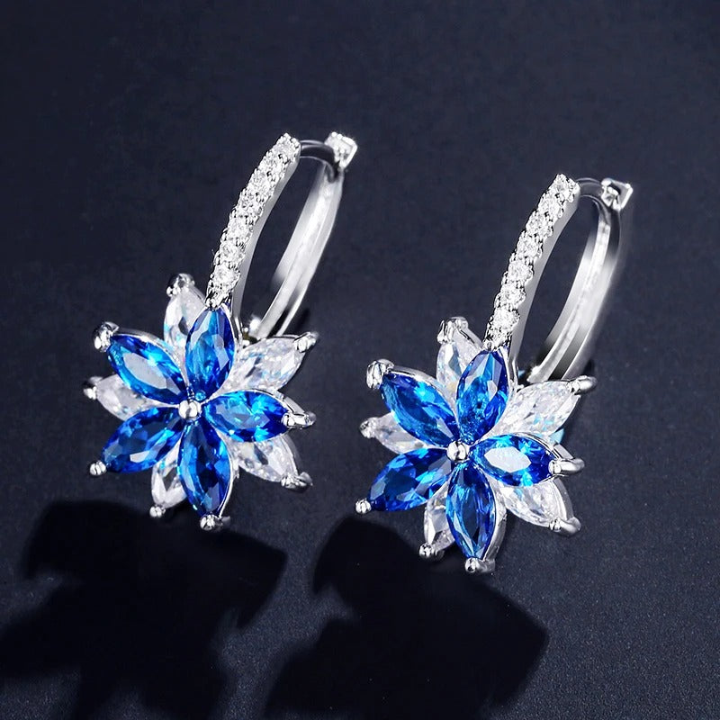 Vintage Blue Flower Silver Earrings-Mialla Jewelry