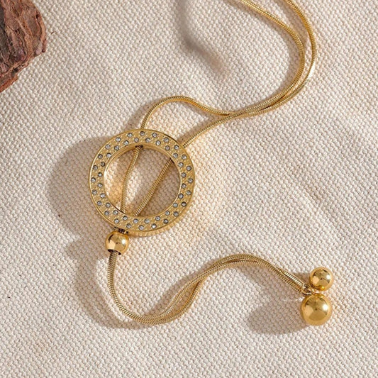 Vintage Gold Adjustable Circle Necklace-Mialla Jewelry