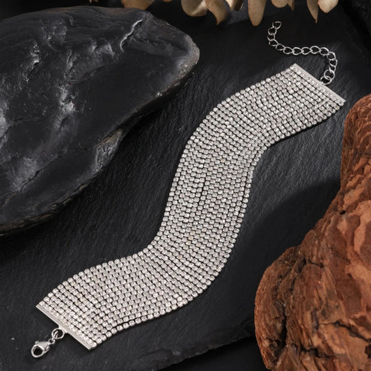 Vintage Silver Rhinestone Chain Tassel Bracelet-Mialla Jewelry