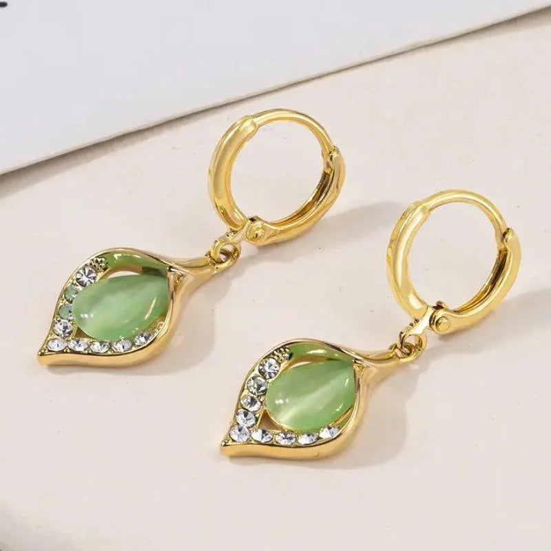 Vintage Green Tulip Petal Dangle Earrings-Mialla Jewelry