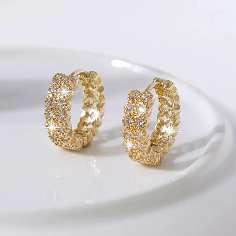 Vintage Gold Double Row Inlay Hoop Earrings-Mialla Jewelry