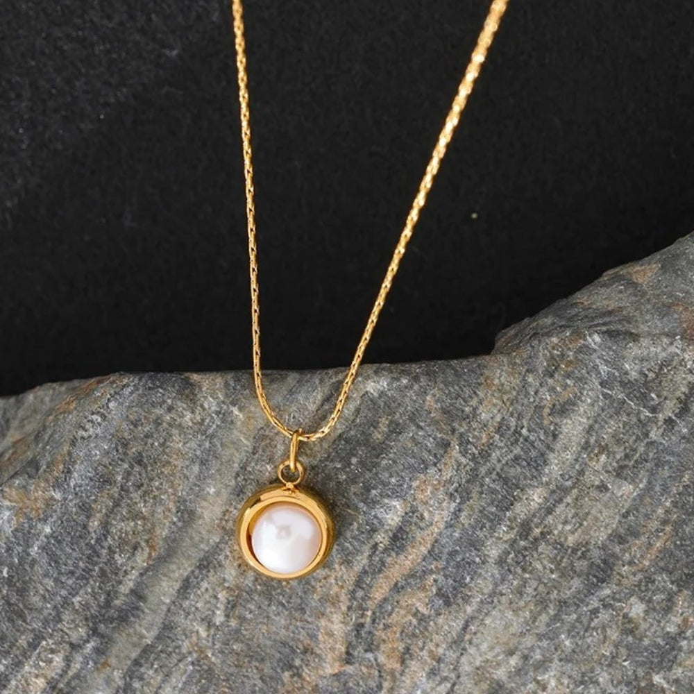 Vintage Gold Framed Pearl Necklace-Mialla Jewelry