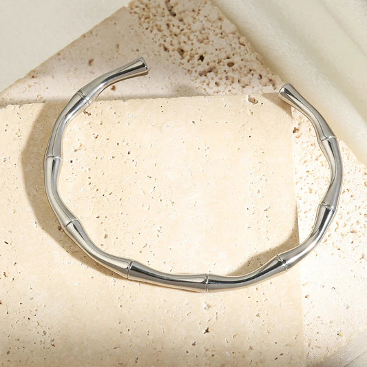 Silver Minimalist Bamboo Cuff Bracelet-Mialla Jewelry