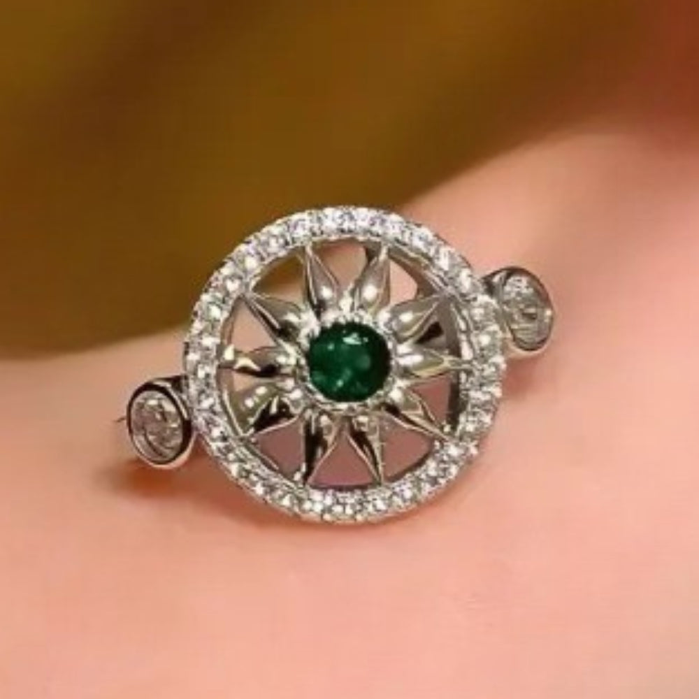 Classic Silver & Green Gemstone Sunflower Adjustable Ring-Mialla Jewelry