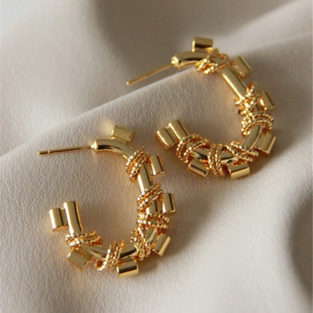 Vintage Gold Twisted Rope Hoop Earrings-Mialla Jewelry
