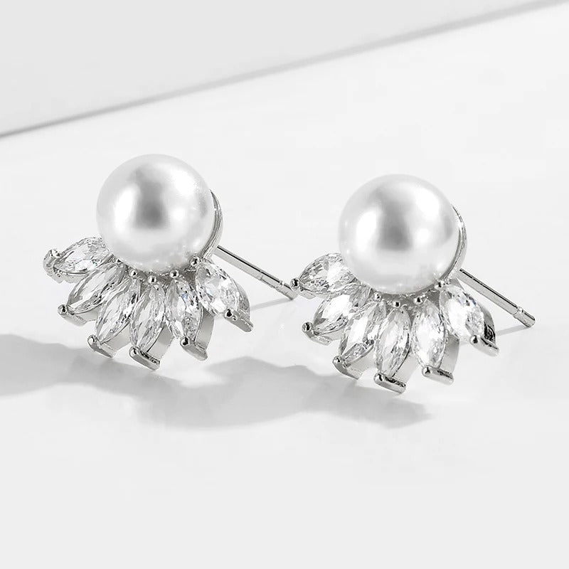 Vintage Pearl & Crystal Stud Earrings-Mialla Jewelry