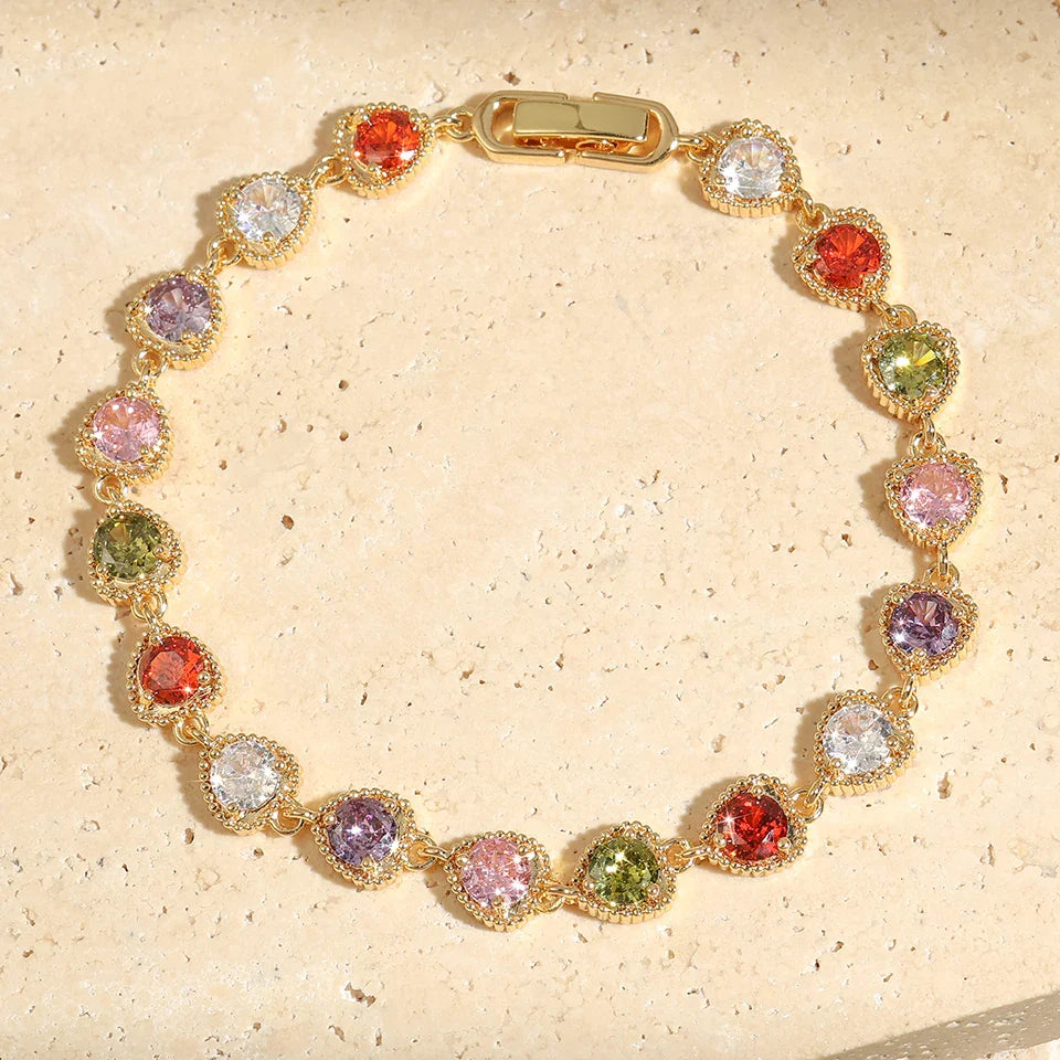 Vintage Gold Love Heart Rainbow Bracelet-Mialla Jewelry