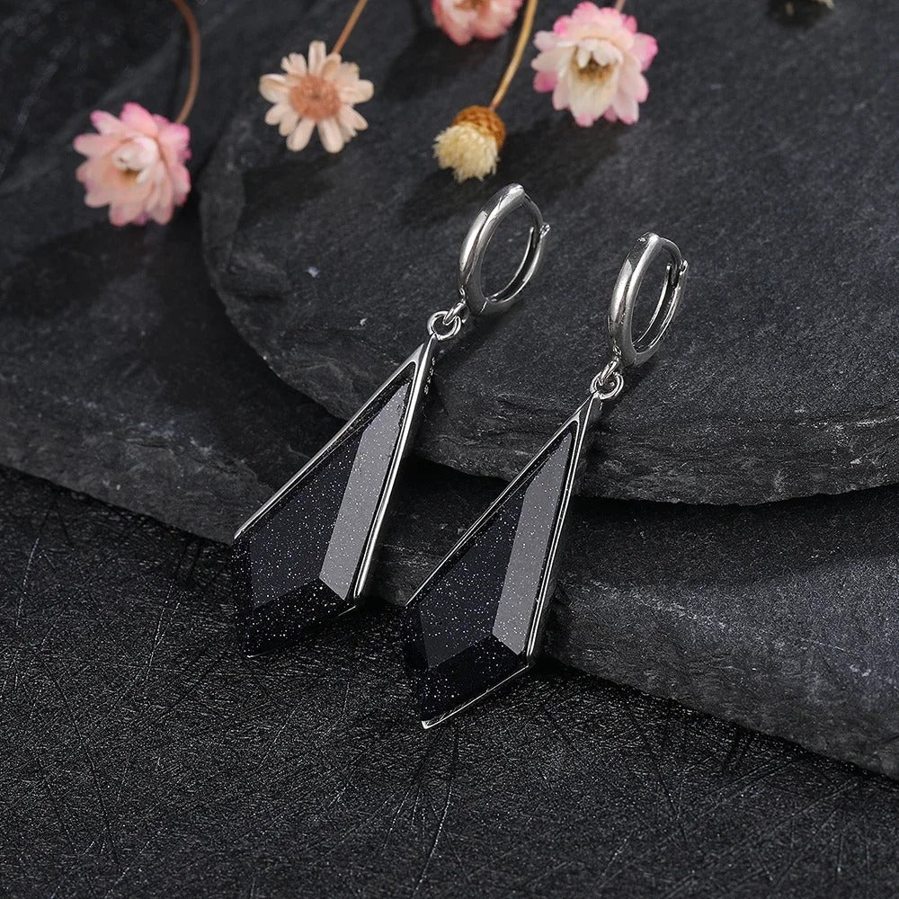 Vintage Silver Black Crystal Earrings-Mialla Jewelry