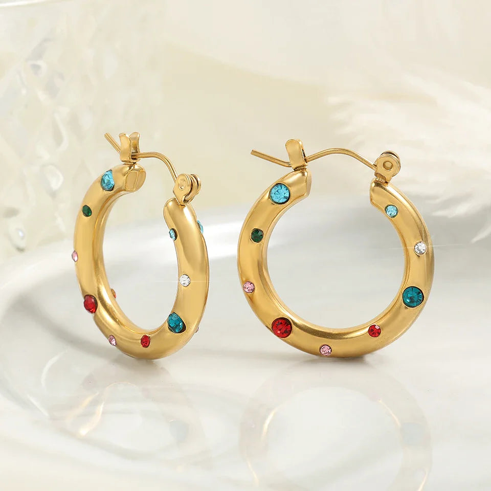 Vintage Gold Colorful Hoop Earrings-Mialla Jewelry