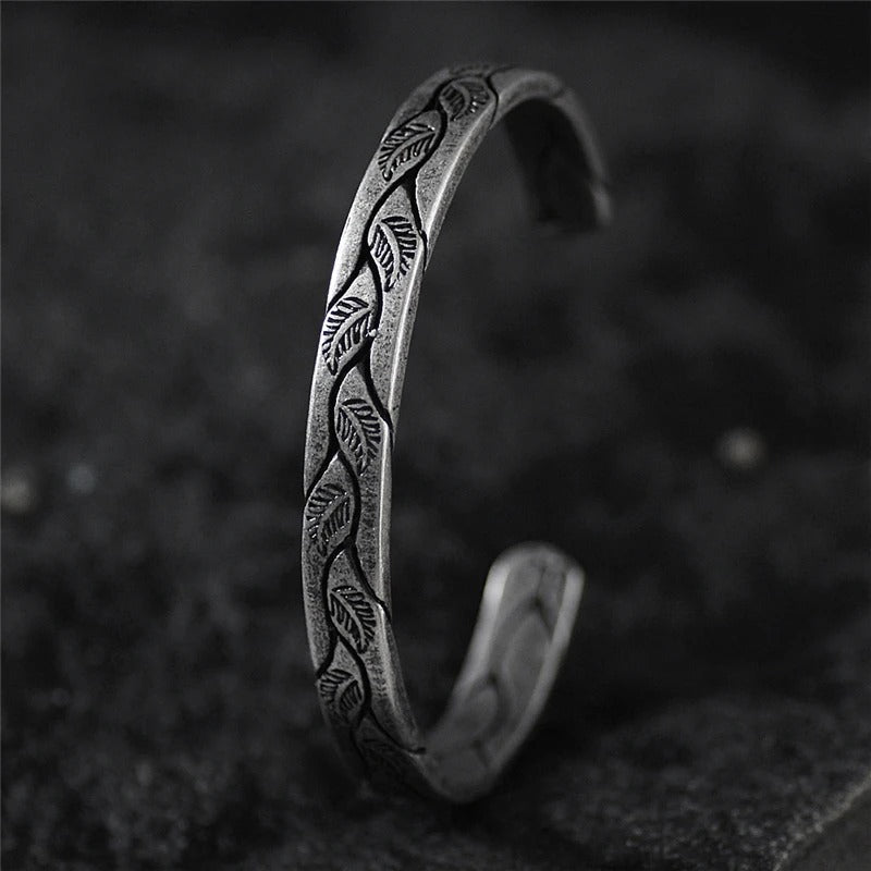 Vintage Silver Leaf Cuff Bracelet-Mialla Jewelry